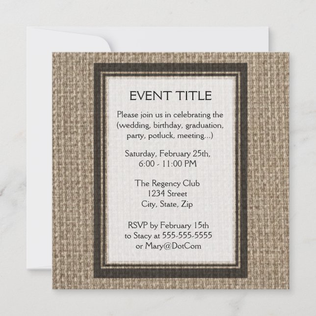 Invitation modèle de arrière - plan en burlap clair (Devant)
