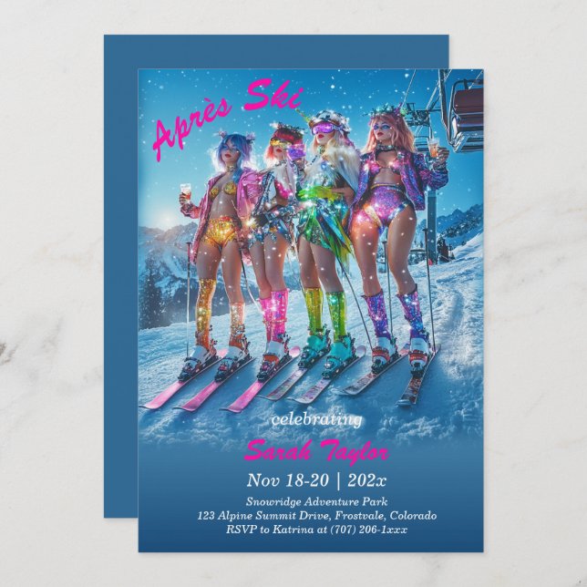 Invitation Modèle de bachelorette après ski imprimable (Devant / Derrière)