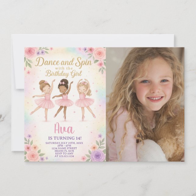 Invitation Modèle de ballet Princesse sur mesure avec photo (Devant)