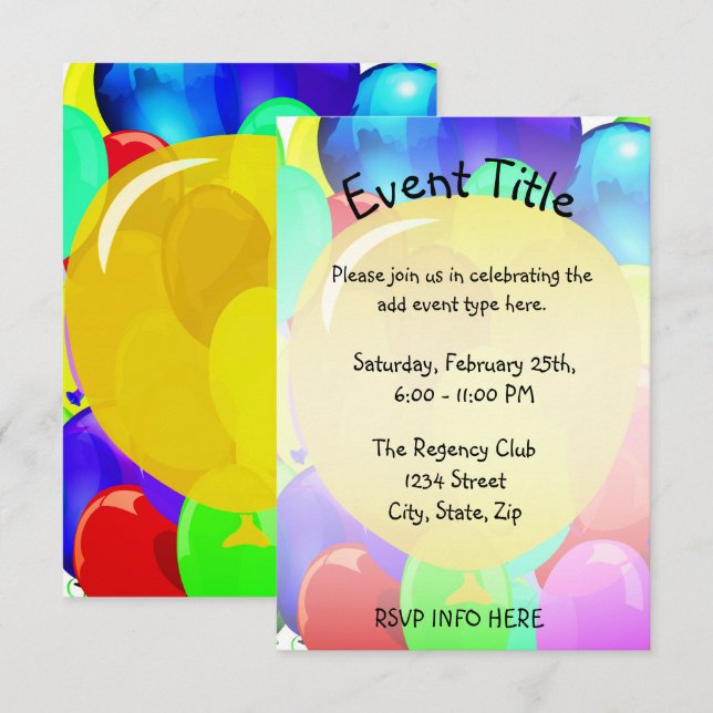 Invitation Modèle de ballon (Devant / Derrière)