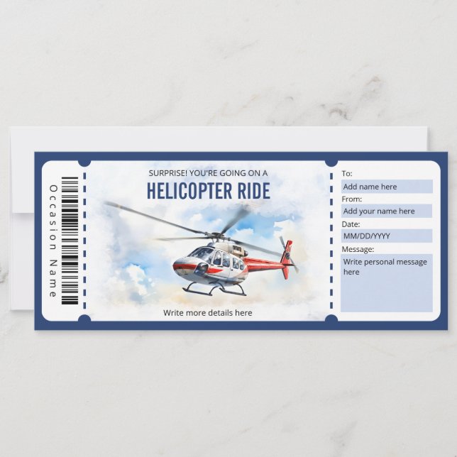 Invitation Modèle de billet surprise Helicopter Ride (Devant)
