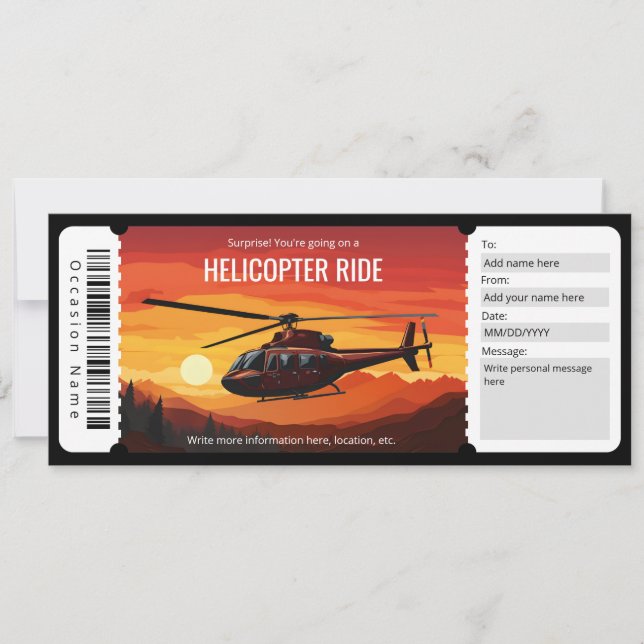 Invitation Modèle de billet surprise Helicopter Ride (Devant)