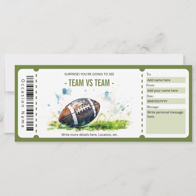 Invitation Modèle de billets de football américain surprise (Devant)