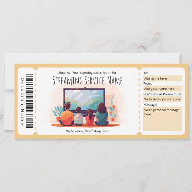 Invitation Modèle de carte-cadeau de l'abonnement de diffusio (Devant)