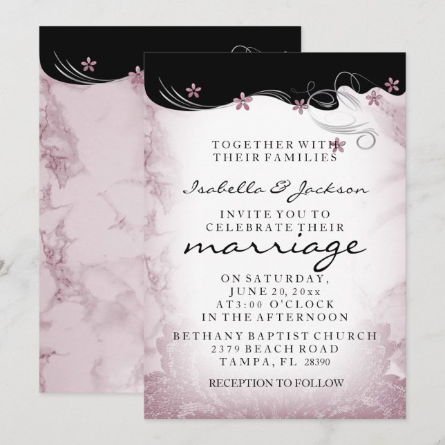 Invitation Modèle de carton d'invitation de mariage en marbre (Devant / Derrière)