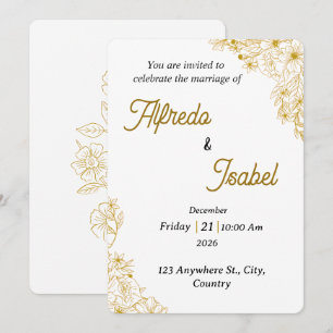 Invitation Modèle de carton d'invitation de mariage floral or