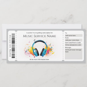 Invitation Modèle de certificat cadeau d'abonnement à la musi