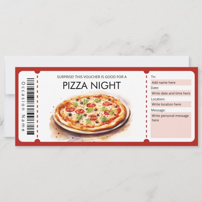 Invitation Modèle de certificat cadeau Pizza, Pizza Night (Devant)