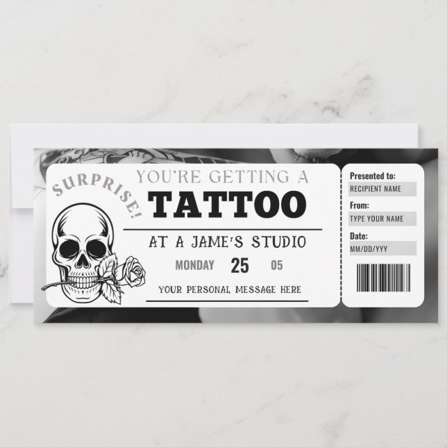 Invitation Modèle de certificat cadeau pour tatouage personna (Devant)