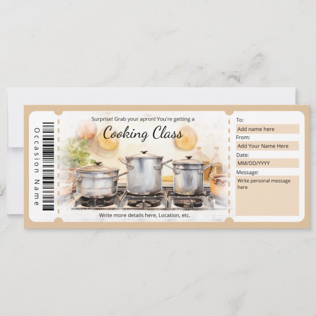 Invitation Modèle de certificat cadeau pour un cours de cuisi (Devant)