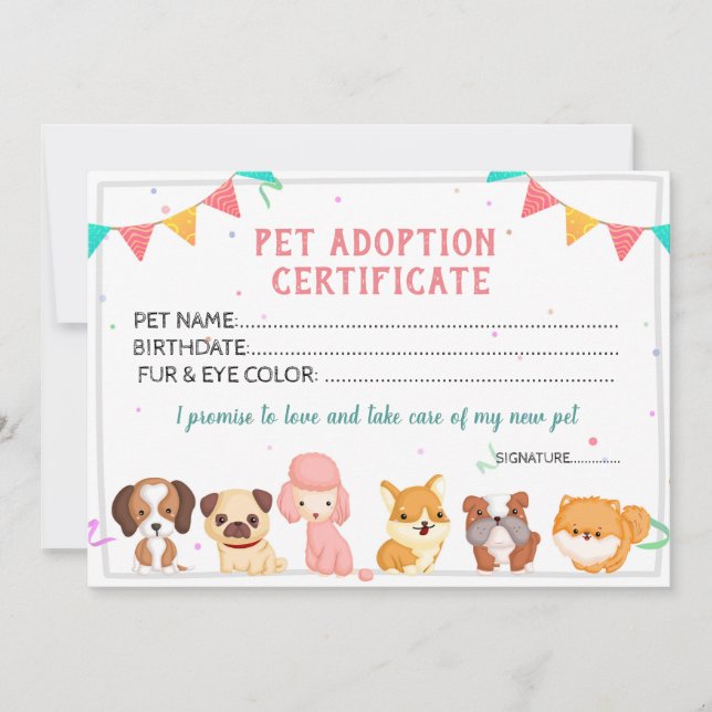 Invitation Modèle de certificat d'adoption d'animal (Devant)