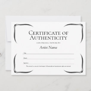 Invitation Modèle de certificat d'authenticité noir et blanc