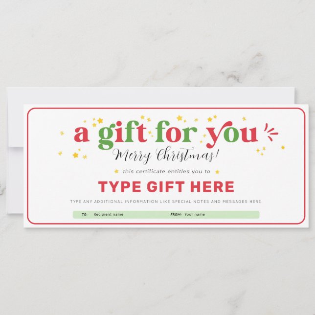 Invitation Modèle de certificat de bon cadeau de Noël personn (Devant)