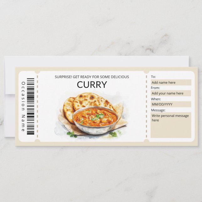 Invitation Modèle de chèque-cadeau de Curry modifiable (Devant)