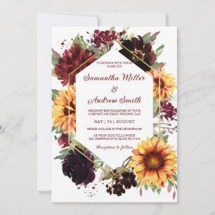 Invitation Modèle de conception de mariage aux tournesols bor