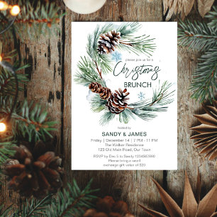 Invitation modèle de couronne de pin pour brunch de Noël