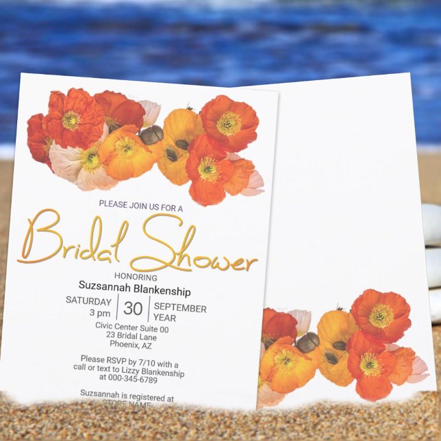 Invitation Modèle de  de pavots blancs orange jaune coloré (Créateur téléchargé)