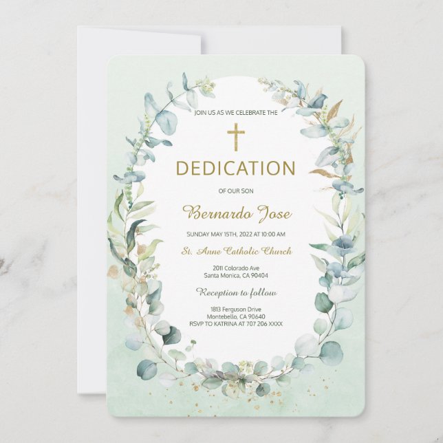 Invitation Modèle de dédicace de garçon avec verdure (Devant)
