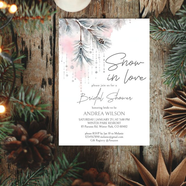 Invitation Modèle de douche nuptiale hivernale (Snow in love winter themed bridal shower editable template invitation digital download watercolor )