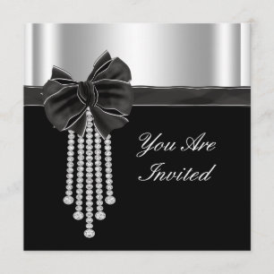 Invitation Modèle de fête argent noir à arc en diamant