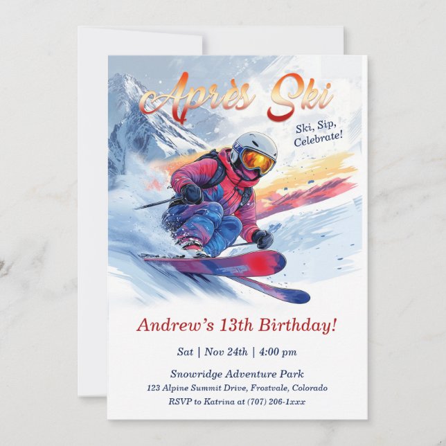 Invitation Modèle de fête d'anniversaire Après Ski modifiable (Devant)