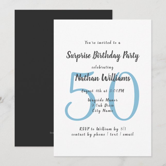 Invitation Modèle de fête d'anniversaire surprise (Devant / Derrière)