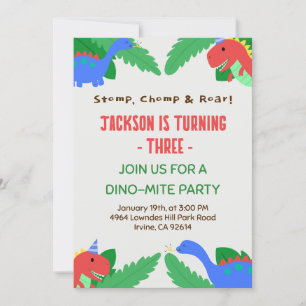 Invitation Modèle de fête de dinosaures amusants pour enfants
