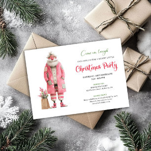 Invitation Modèle de fête de Noël drôle de Père Noël rose mod
