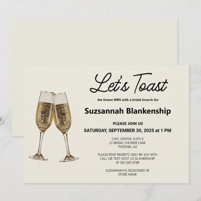 Invitation Modèle de Fête des mariées de toast de Flute Champ (Devant / Derrière)