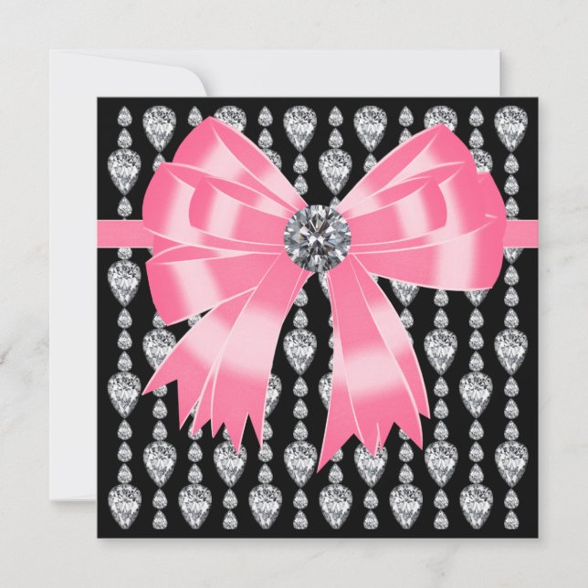 Invitation modèle de fête Diamants Rose Noir (Devant)