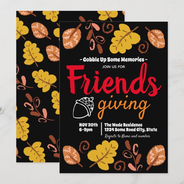 Invitation Modèle de feuille de Friendsgiving à engloutir (Devant / Derrière)