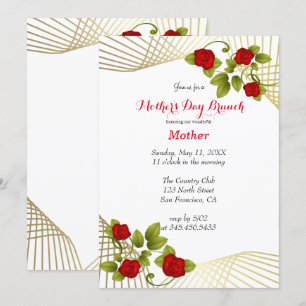 Invitation Modèle de fleurs de rose rouge avec accent doré