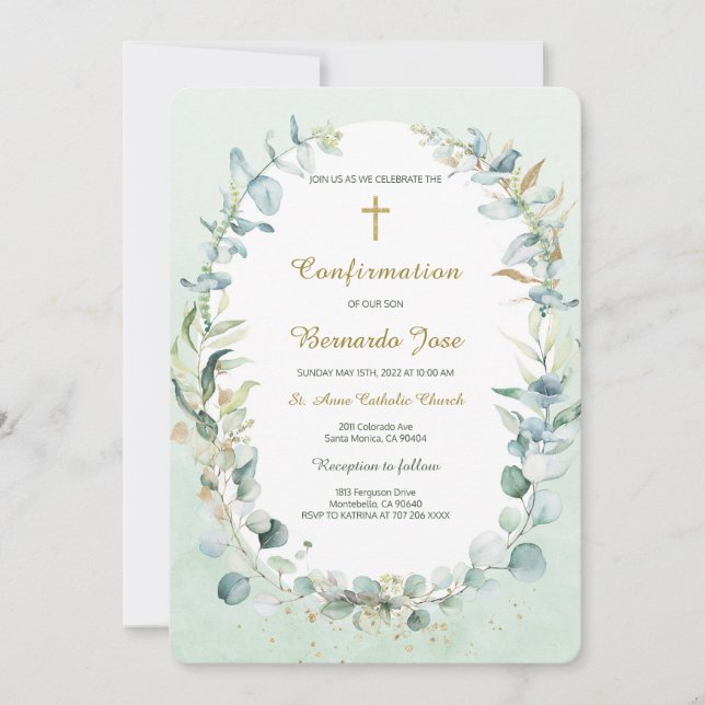 Invitation Modèle de garçon de confirmation de la verdure (Devant)