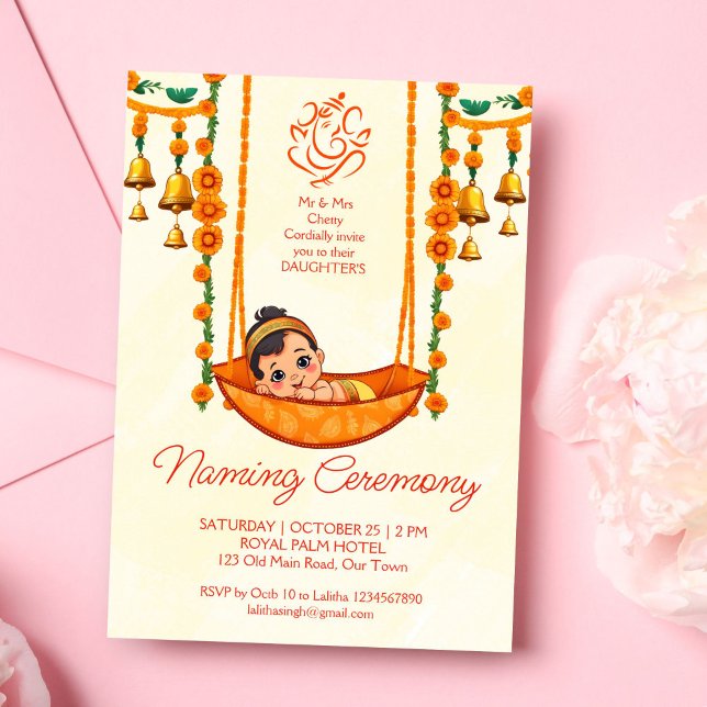 Invitation Modèle de la cérémonie indienne de baptême du berc (Baby Naming Cradle Hindu Ceremony editable template invitation digital download Namkarana invitation)
