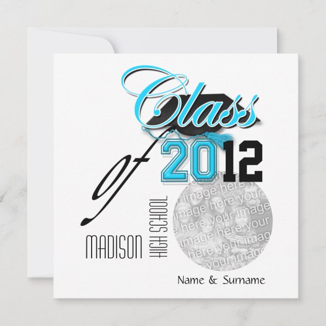 Invitation modèle de la "classe de" diplômes noirs d'Aqua (Devant)