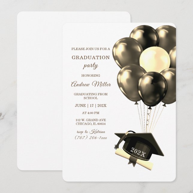 Invitation Modèle de la graduation Gold et Black (Devant / Derrière)