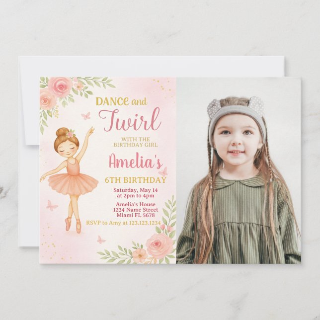 Invitation Modèle de la soirée dansante rose pour filles (Devant)