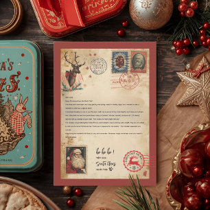 Invitation Modèle de lettre du Père Noël vintage   Rétro Pôle