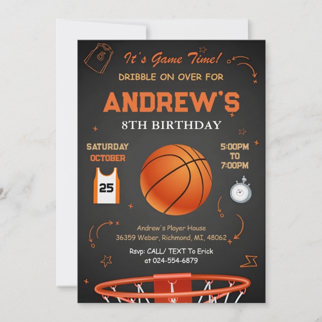 Invitation Modèle de l'invitation d'anniversaire de basket-ba (Devant)
