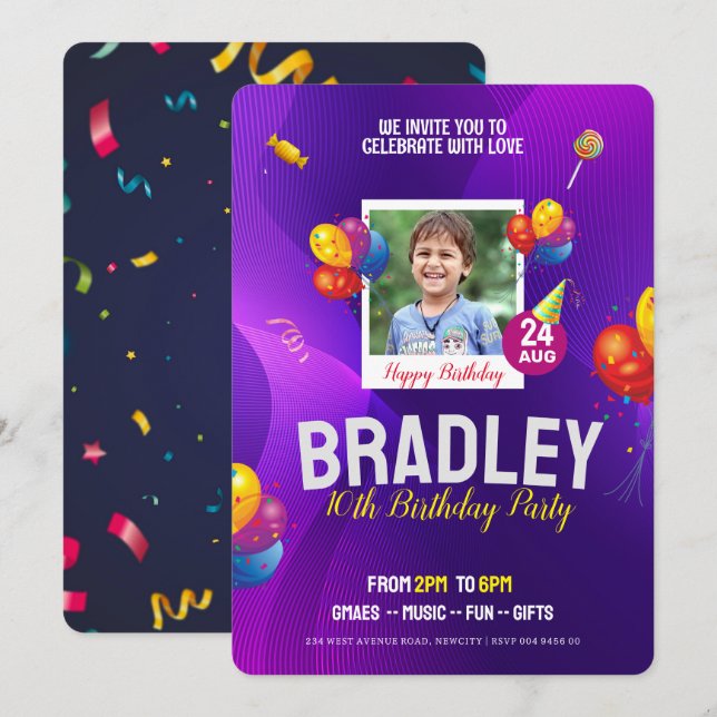 Invitation Modèle de l'invitation de fête d'anniversaire (Devant / Derrière)