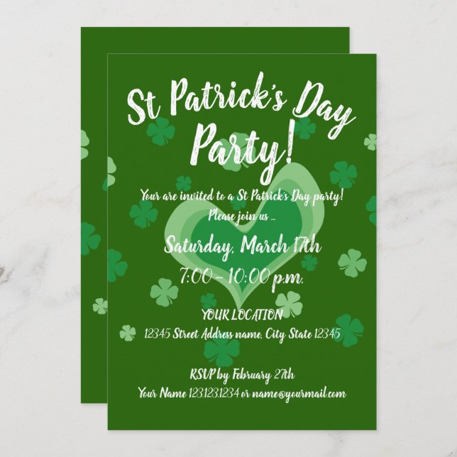 Invitation modèle de l'invitation de la fête de la St Patrick (Devant / Derrière)
