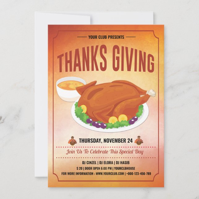 Invitation Modèle de l'invitation de la fête de Thanksgiving (Devant)