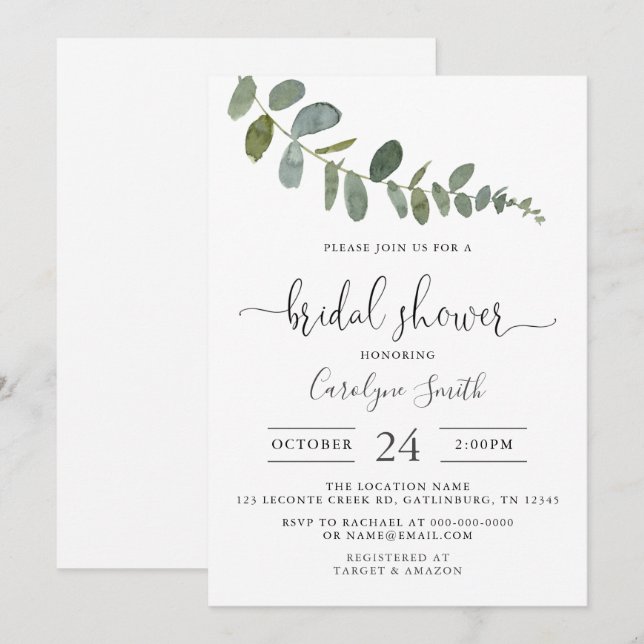 Invitation Modèle de l'invitation Eucalyptus Bridal Show (Devant / Derrière)