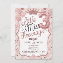 Modèle de l'invitation Little Miss Threenager