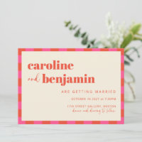 Modèle de mariage à carreaux rose et orange gras 