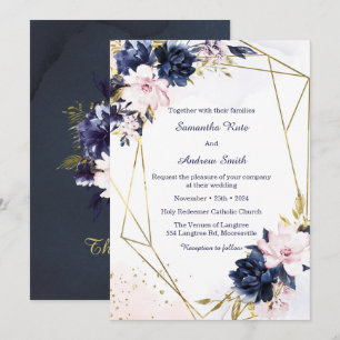Invitation Modèle de mariage bleu royal et blush