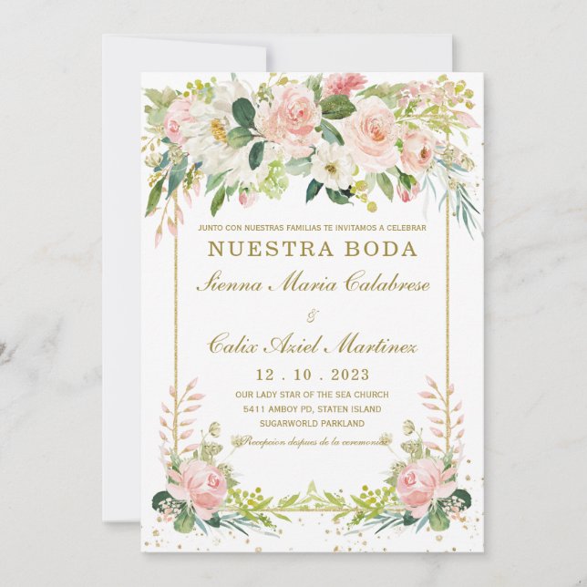 Invitation Modèle de mariage rose et or (Devant)