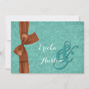 Invitation Modèle de Mariage V11 pour Damask Bow Turquoise et