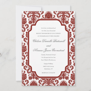 Invitation Modèle de motif de Damas Mariage rouge grange