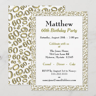 Invitation Modèle de nombre aléatoire 60 Or/Blanc 60ème